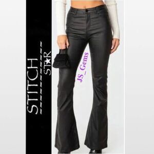 New Vegan Hi Rise Flare Black Pleather Pants